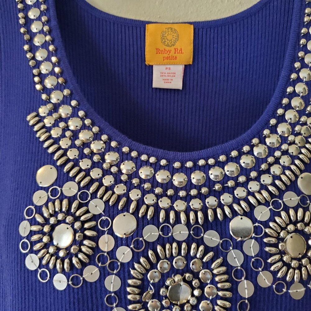 Ruby Rd Sleeveless Top With Silver Embellishments. - image 2